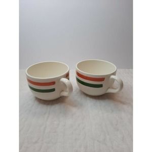 CERAMIC COFFEE MUGS 18 OZ WHITE WITH ORANGE & GREEN